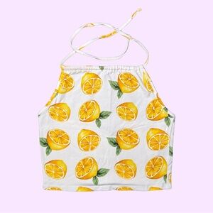 Forever 21 White Halter Top with Yellow Lemon Print